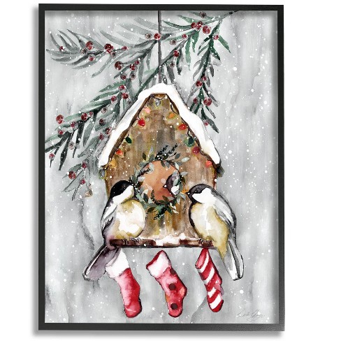 Stupell Industries Holiday Stockings Birdhouse Perched Framed Giclee Art,  16 X 20 : Target