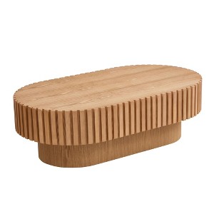 43.7" Modern Oval Drum Coffee Table, Handcrafted MDF & Wood Veneer Pedestal Center Table for Living Room or Office, Easy Assembly - 1 of 4