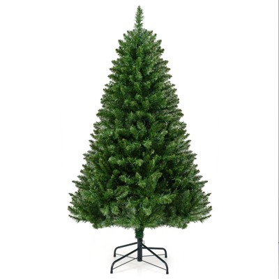Tangkula 5 FT Pre-lit Artificial Christmas Tree Hinged Xmas Tree with 510 Branch Tips 400 Warm White LED Lights 7 Lighting Modes & Folding Metal Stand