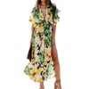 Women's Floral Print Boho Dress Side Split Deep V Neck A-Line Flowy Maxi Dresses - 3 of 4