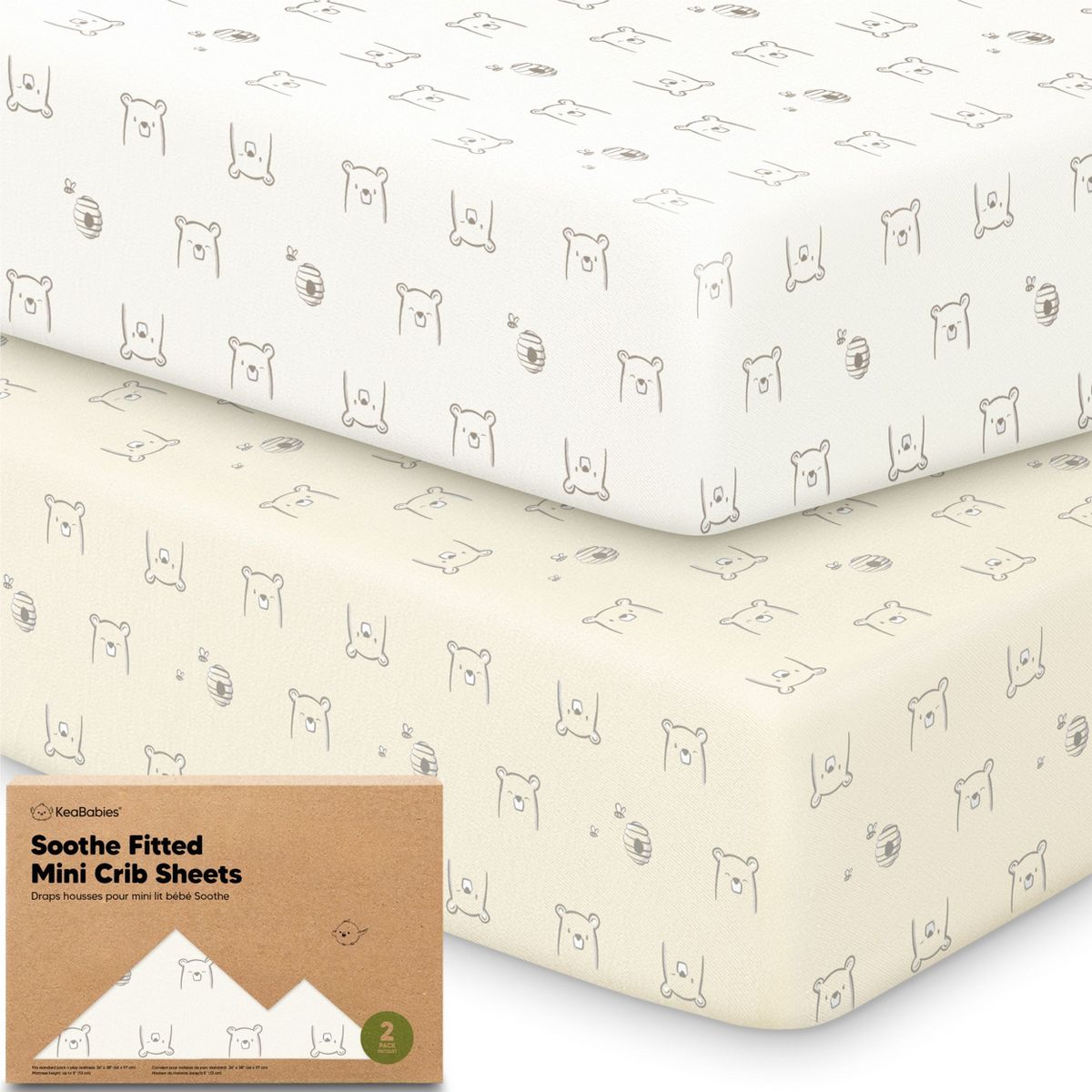 KeaBabies Mini Crib Sheets for Baby Girl, Boy, 2-Pack Soothe Pack and Play Sheets Fitted, 38x26 Organic Pack N Play Mattress Sheet - thumbnail 10