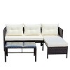 Outdoor 3 Pcs Furniture Set, Sofa Set with 4 Seaters, Sofas with Loveseat and Glass Top Table, Rattan Sofas with PE Cushions-Coolbibila - 2 of 4