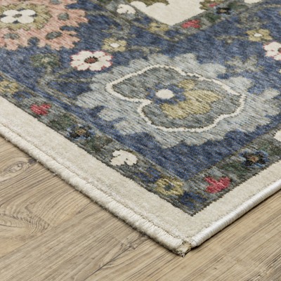 Hastings Blue and Ivory Rectangular Synthetic Area Rug 5'3" x 7'6"