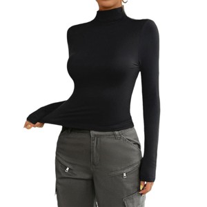 Coolmee Women's Turtleneck Long Sleeve Shirts Slim Fit Fashion Basic Tops Fall Winter Clothes - 1 of 4