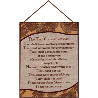 Manual Woodworkers and Weavers Ten Commandments Wall Hanging with Frame, 13x18 Inches, Religious Cotton Tapestry for Home or Church