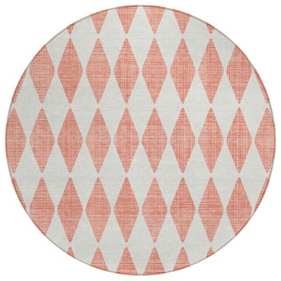 Salmon And Ivory Geometric Washable Indoor Outdoor Area Rug
