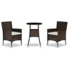 vidaXL 3 Piece Patio Bistro Set with Cushions Brown Poly Rattan - 2 of 4