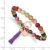 Chisel Stainless Steel Rose IP-plated Clover 6mm Multi Color Agate Beaded Stretch Bracelet with Tassel - 4 of 4