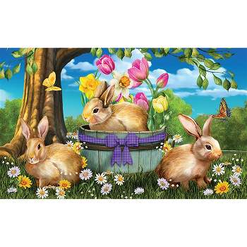 Bunnies And Basket Easter Doormat Indoor Outdoor 30
