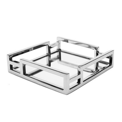 Classic Touch Square Mirror Napkin Holder with Layered Loop Design- Silver 