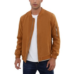 BLUEMING Mens Varsity Leather Jacket Vintage Lightweight Suede Bomber Softshell Flight Casual Jacket - 1 of 4