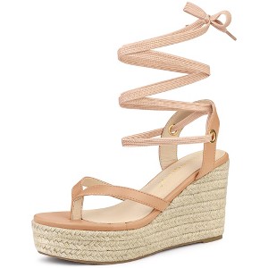 Allegra K Women's Platform Strappy Lace-up Flip Flops Wedge Sandals - 1 of 4