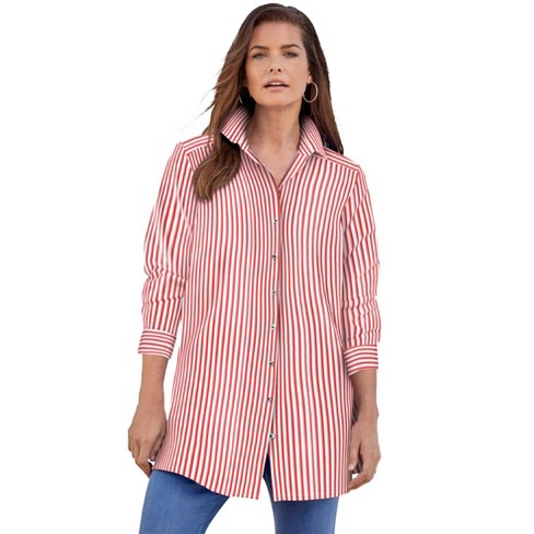 Plus size red striped shirt hotsell