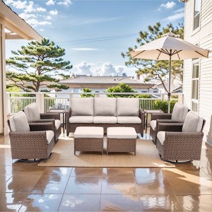 Buenhomino Patio Furniture Set, 4 x High Back Swivel Chairs with Cushions, 7 Pieces Outdoor Wicker Conversation Set for Lawn Deck Backyard - 1 of 4