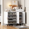 TiramisuBest Elegant White Shoe Cabinet with Arched Doors & Drawer, Adjustable Shelves, Solid Wood Legs for Entryway - 2 of 4