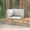 vidaXL Robust Bamboo Patio Corner Sofa with Comfortable Light Gray Cushions - Modular Outdoor Lounge Set - Eco-Friendly Garden Furniture - 2 of 4