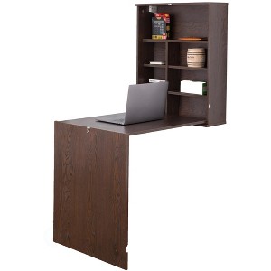 Wall Mount Laptop Fold-out Desk with Shelves - 1 of 4