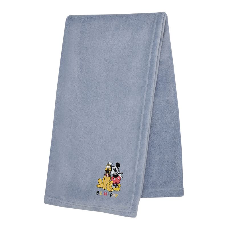 Disney Mickey and Friends Blue, Gold and Red Pluto and Mickey Mouse Be Happy Super Soft Appliqued Baby Blanket, 2 of 5