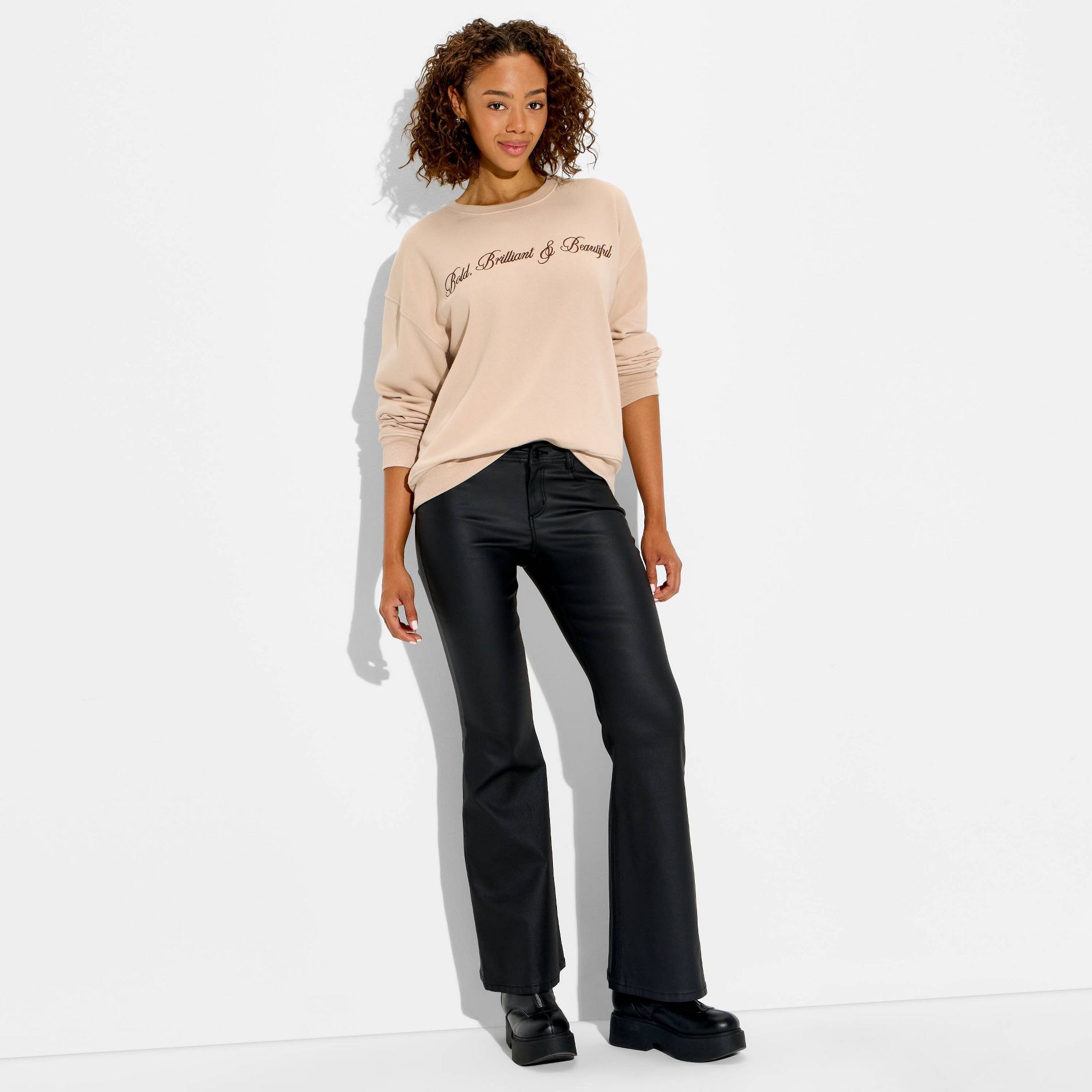 Women's Bold, Brilliant & Beautiful Graphic Pullover Sweatshirt - Beige
