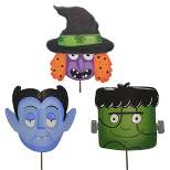 Halloween Monster Masks Set/3 Stakes  -  Three Garden Stakes 30.75 Inches -  Witch Dracula Frankenstein  -  F22033  -  Metal  -  Multicolored