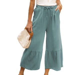 Amaryllis Women's Flowy Tiered Pants High-Waisted Drawstring Wide-Leg Relaxed Fit Casual Boho Style - 1 of 4