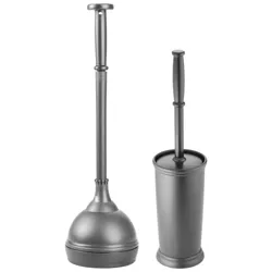mDesign Hidden Plunger and Brush Set for Toilet Bowl - Set of 2 - Charcoal Gray
