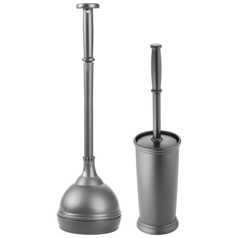 mDesign Plastic Compact Toilet Plunger and Toilet Bowl Brush Set, 1 of 8