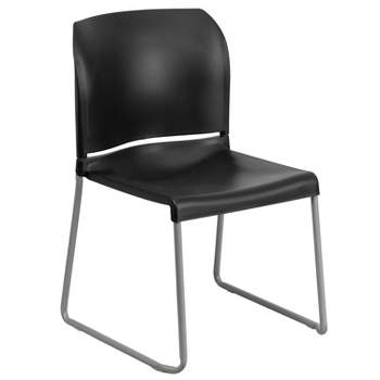 Flash Furniture HERCULES Series 880 lb. Capacity Black Full Back Contoured Stack Chair with Gray Powder Coated Sled Base