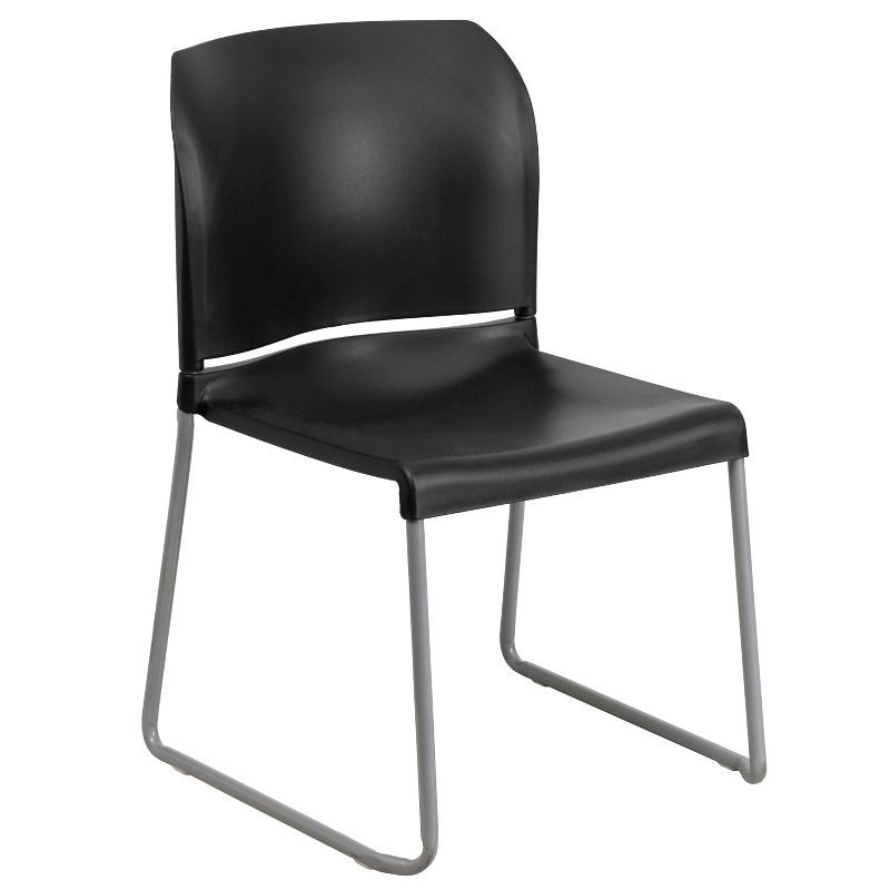 Flash Furniture HERCULES Series 880 lb. Capacity Black Full Back Contoured Stack Chair with Gray Powder Coated Sled Base, 1 of 12