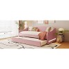 Okak Twin Teddy Fleece Daybed with Trundle Upholstered Trundle Bed Sofa Bed Frame with LED Frame for Living Room Bedroom Guest Room, Pink - 3 of 4