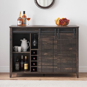 Farmhouse Wine Bar Cabinet with Sliding Barn Door, 47" Kitchen Bar Cabinet with Wine & Glass Rack, Storage Shelves, for Dining Room, Living Room - 1 of 4