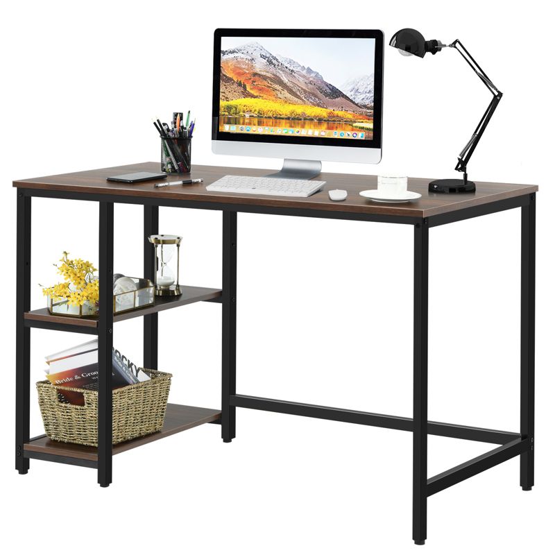 Costway 47'' Computer Desk Office Study Table Workstation Home w/ Adjustable Shelf Rustic Black/Coffee/Brown, 1 of 11