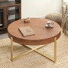 33.86" Modern Retro Splicing Round Coffee Table,Fir Wood Table Top with Cross Legs Base - ModernLuxe - 2 of 4