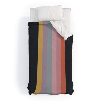 Deny Designs Emanuela Carratoni Retro Rainbow Duvet Cover Bedding Set Black