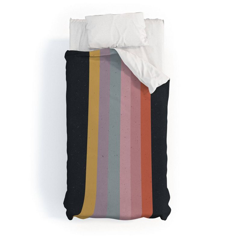 Deny Designs Emanuela Carratoni Retro Rainbow Duvet Cover Bedding Set Black, 1 of 6