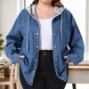 Women's Plus Size Jeans Hooded Color Block Button Down Long Sleeve Denim Shacket Jacket with Pockets - Agnes Orinda - 2 of 4