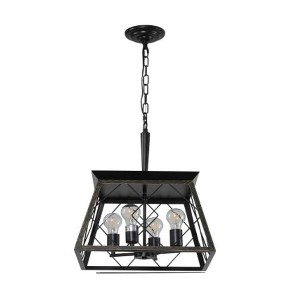 4-Light Kitchen Island Lighting,Metal & Rustic Wood Modern Dining Room Chandelier Over Table with Adjustable Chains,Ceiling Pendant for Dining Room - 1 of 4