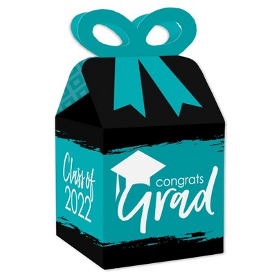 Big Dot of Happiness Teal Grad - Best is Yet to Come - Square Favor Gift Boxes - 2022 Turquoise Graduation Party Bow Boxes - Set of 12
