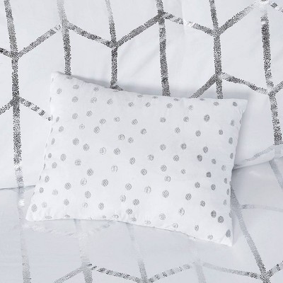 Intelligent Design Twin/Twin XL 4pc Arielle Metallic Printed Comforter Set White/Silver: Hypoallergenic Geometric Bedding, Microfiber, Contemporary — фото 8