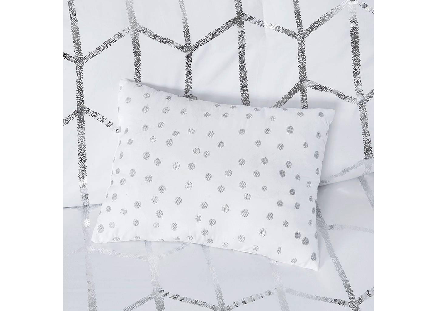 Комплект с одеялом Intelligent Design Twin/Twin XL 4pc Arielle Metallic Printed Comforter Set White/Silver: Hypoallergenic Geometric Bedding, Microfiber, Contemporary, цвет: Белый — фото 8