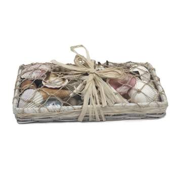 Beachcombers White Long Shell Basket Decorative Gift Box Ocean Coastal Nautical Beach 8x4x1