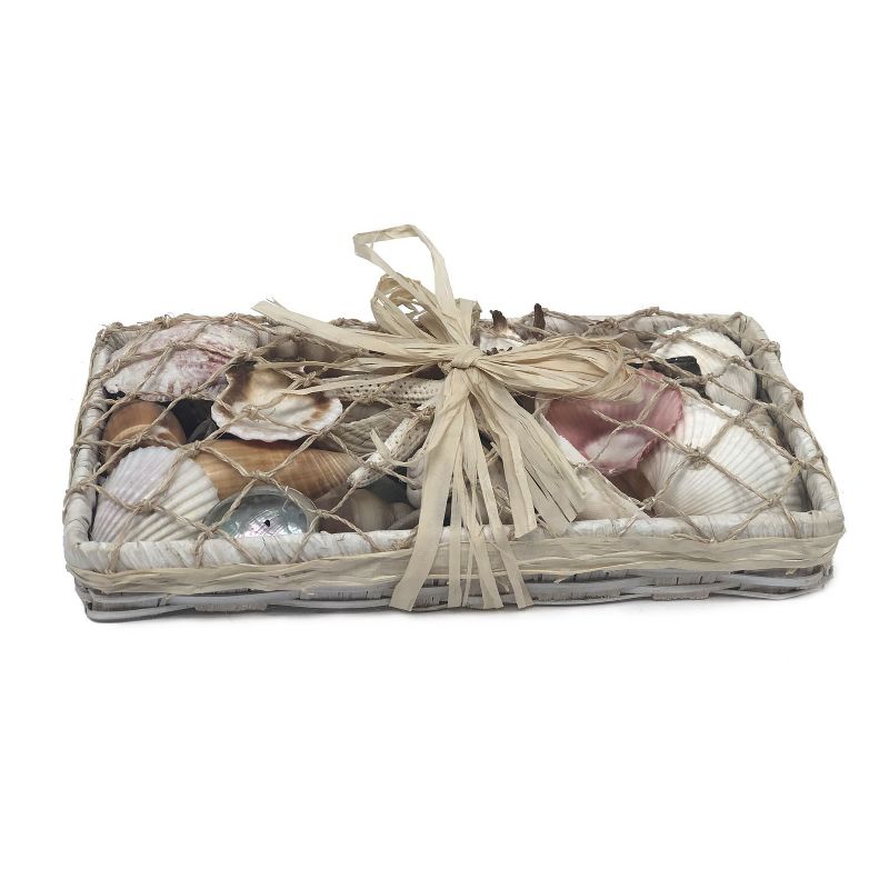 Beachcombers White Long Shell Basket Decorative Gift Box Ocean Coastal Nautical Beach 8x4x1, 1 of 2