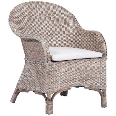 Antonia White Wash Rattan Barrel Accent Chair with Cushion
