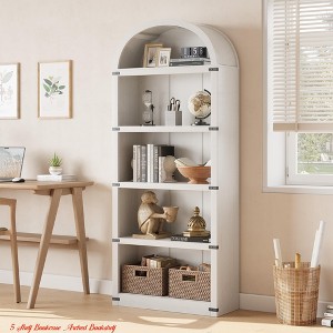 5 Tier Bookshelf Arched Bookcase Farmhouse Bookcase Display Storage Rack Wooden Bookshelves - 1 of 4