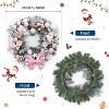 24 Inch Christmas Wreath with Pink Bow, Artificial Frosted Pine Needles Christmas Decorations, Holiday Accent Wreaths for Front Door, Window, Wall - 3 of 4