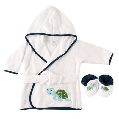 Luvable Friends Baby Boy Cotton Terry Bathrobe, Turtle, One Size