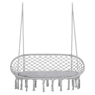 DSVIMOY 2-Person Hammock Chair Swing with Soft Cushion, Hanging Cotton Rope Chair for Indoor Outdoor Home Patio Backyard, Gray, 51.25"*29.5"*15.75"