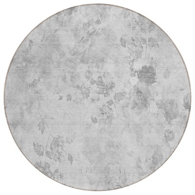 Gray Charcoal And Silver Floral Washable Indoor Outdoor Area Rug