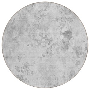 Gray Charcoal And Silver Floral Washable Indoor Outdoor Area Rug - 1 of 4