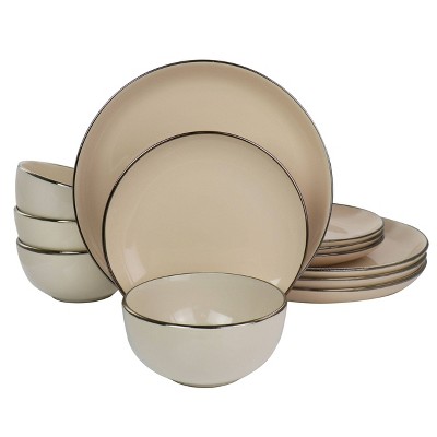 Gibson Home 12pc Stoneware Rockaway Gold Dinnerware Set